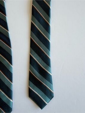 Le 31 Simons Teal and Striped Silk Tie with Cream and Brown Accents